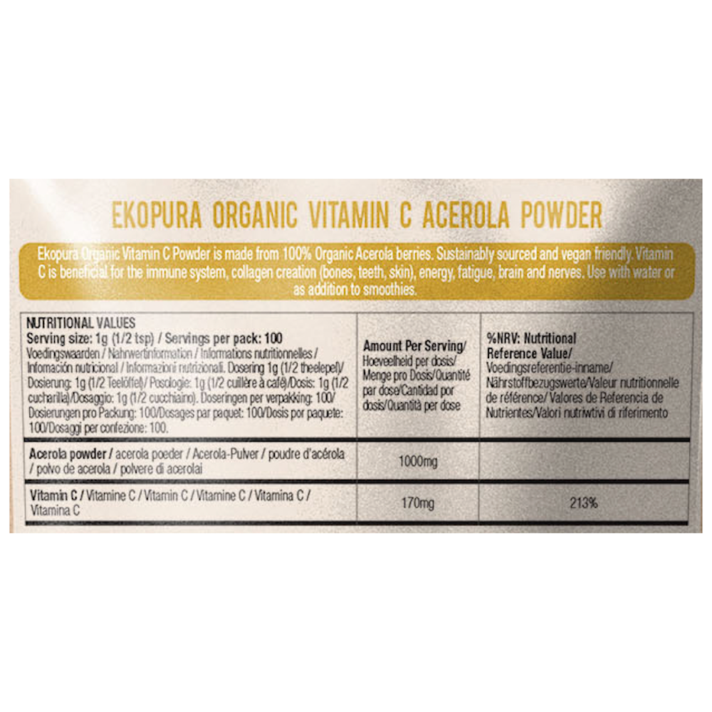 Voedingswaarden Ekopura Vitamine C Acerola Poeder Bio